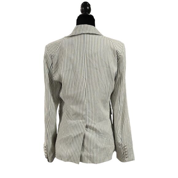 Dolce Cabo White and Blue Pinstripe Blazer with Structured Shoulders Size M - Picture 4 of 9